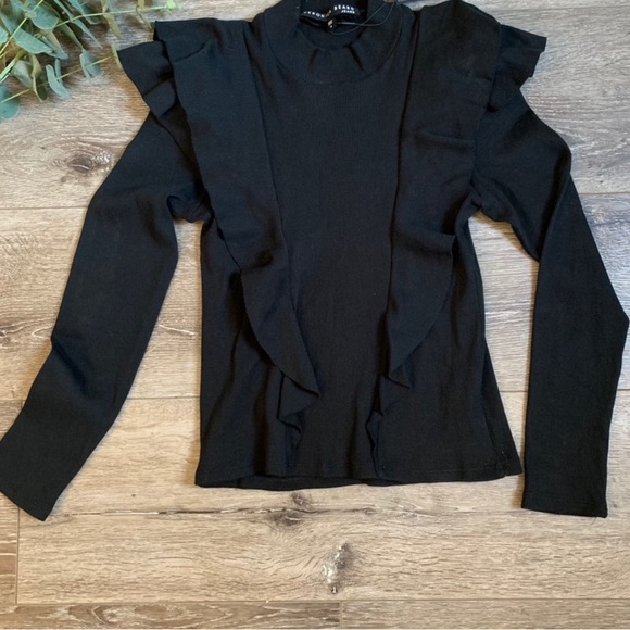 Veronica Beard Black Ruffle Dawson Tee Medium - Picture 3 of 5